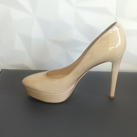 Jimmy Choo Alex Platform in Glossy Nude Beige Patent Leather Pump Heel 38.5 EU - Picture 4 of 8